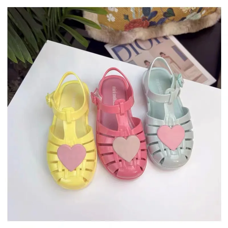 Mini Melissa Girl Brazi Summer Jelly Shoes Little Baby Toddler Fashion Love Heart Soft Sole Roma Sandals Kids Anti-Slip Valentin 2