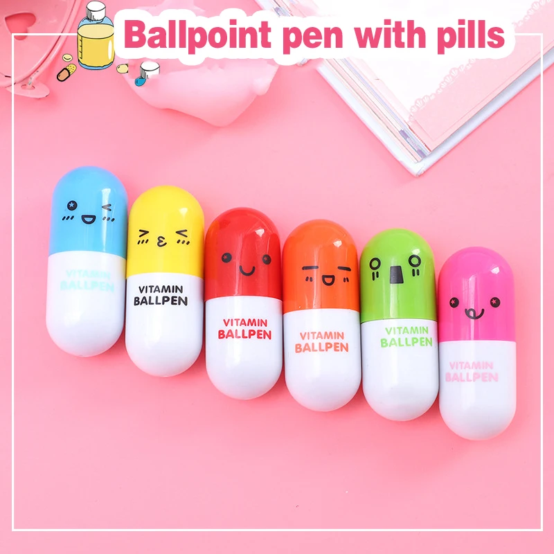 

6Pcs Mini Retractable Funny Pill Pen for Kids Painting Drawing Toy Baby Shower Birthday Party Favors Back To School Student Gift