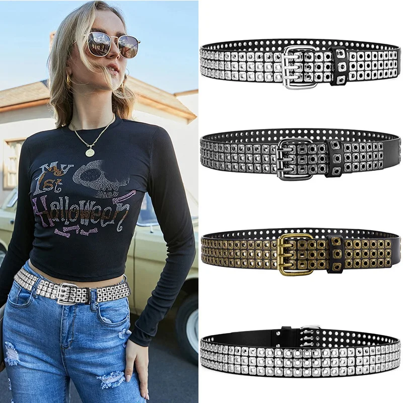 Punk Pu Studded Belt For Women Men Gothic Y2k Waist Strap Designer Male Female Jeans Trouser Retro Decorative Waistband