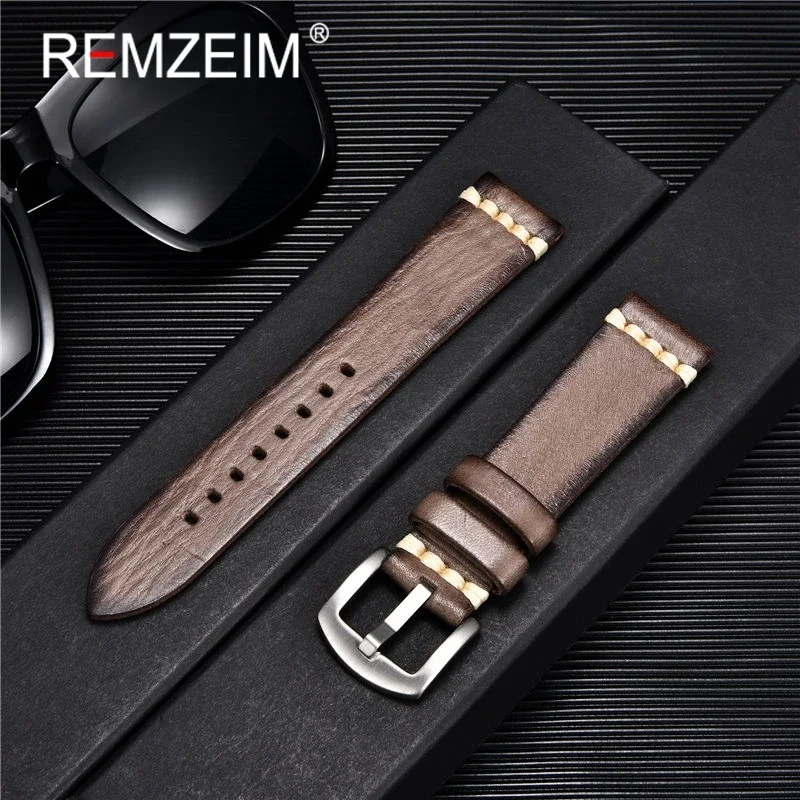 REMZEIM Premium Genuine Leather Green Watch Strap with Solid Clasp