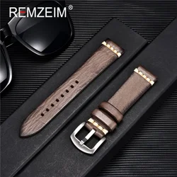 REMZEIM Premium Genuine Leather Green Watch Strap with Solid Clasp - 22mm (Gray)