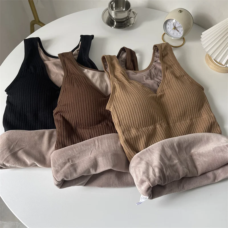 

Women Winter Thermal Underwear Warm Thick Tank Top Velvet Female Casual Slimming Vest Tops High Strecth Oversize Fashion Bottom