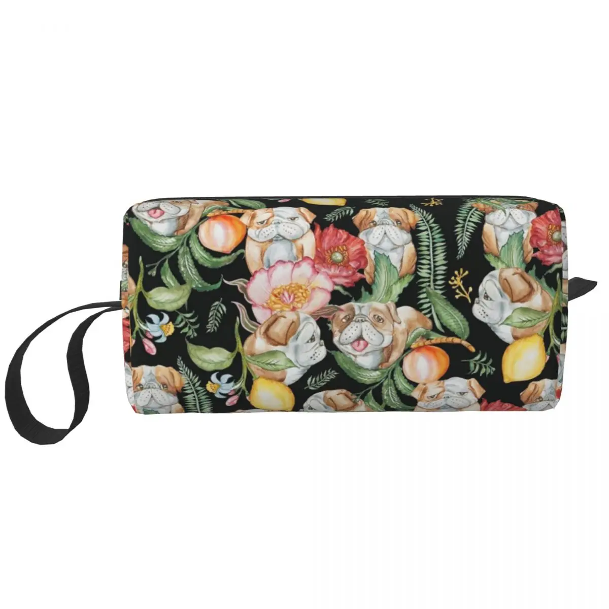 

Botanical And English Bulldog Large Makeup Bag Waterproof Pouch Travel Cosmetic Bags Flowers Storage Bag for Unisex
