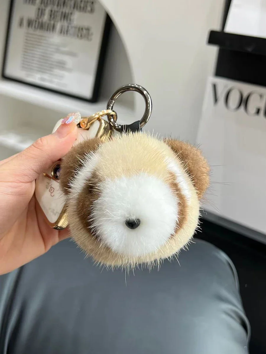 Cute Raccoon Real Mink Fur Keychain Plush Toy Trinkets Women Bag Hanging Ornaments Car Key Metal Ring Pendant Kids Classic Gift