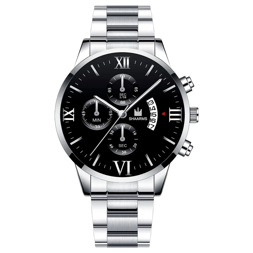 Luxury Men's Quartz Watch Men's Stainless Steel Gold Black Calendar Date Watch Male Clock Relogio