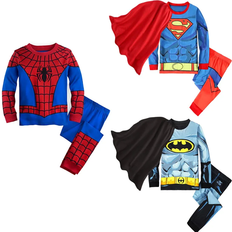 Spiderman Pajama Set Boys Cartoon Superhero Spider Cosplay Costume Long Sleeve Kids Sleepwear