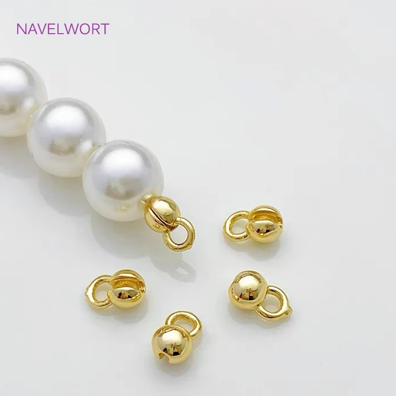 18K Gold Plated Brass 4mm Clam Shell Bead Tip Crimp Ends with Loop Crimp Beads For DIY Necklace Jewelry Making Accessories