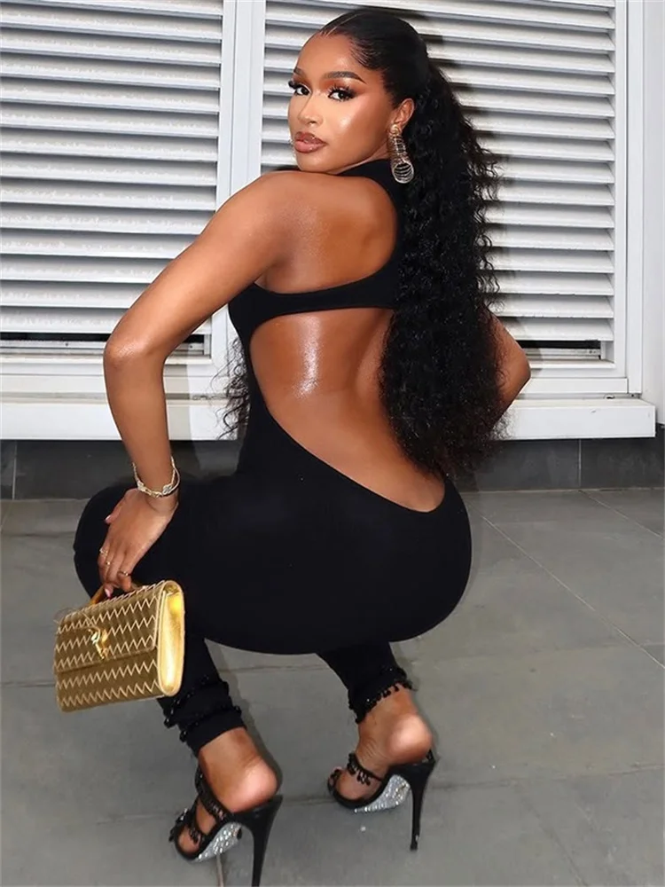 Wmstar jumpsuit women Casual sportswear women's wear commuter cut out tight solid color jumpsuit backless low waisted one pieces