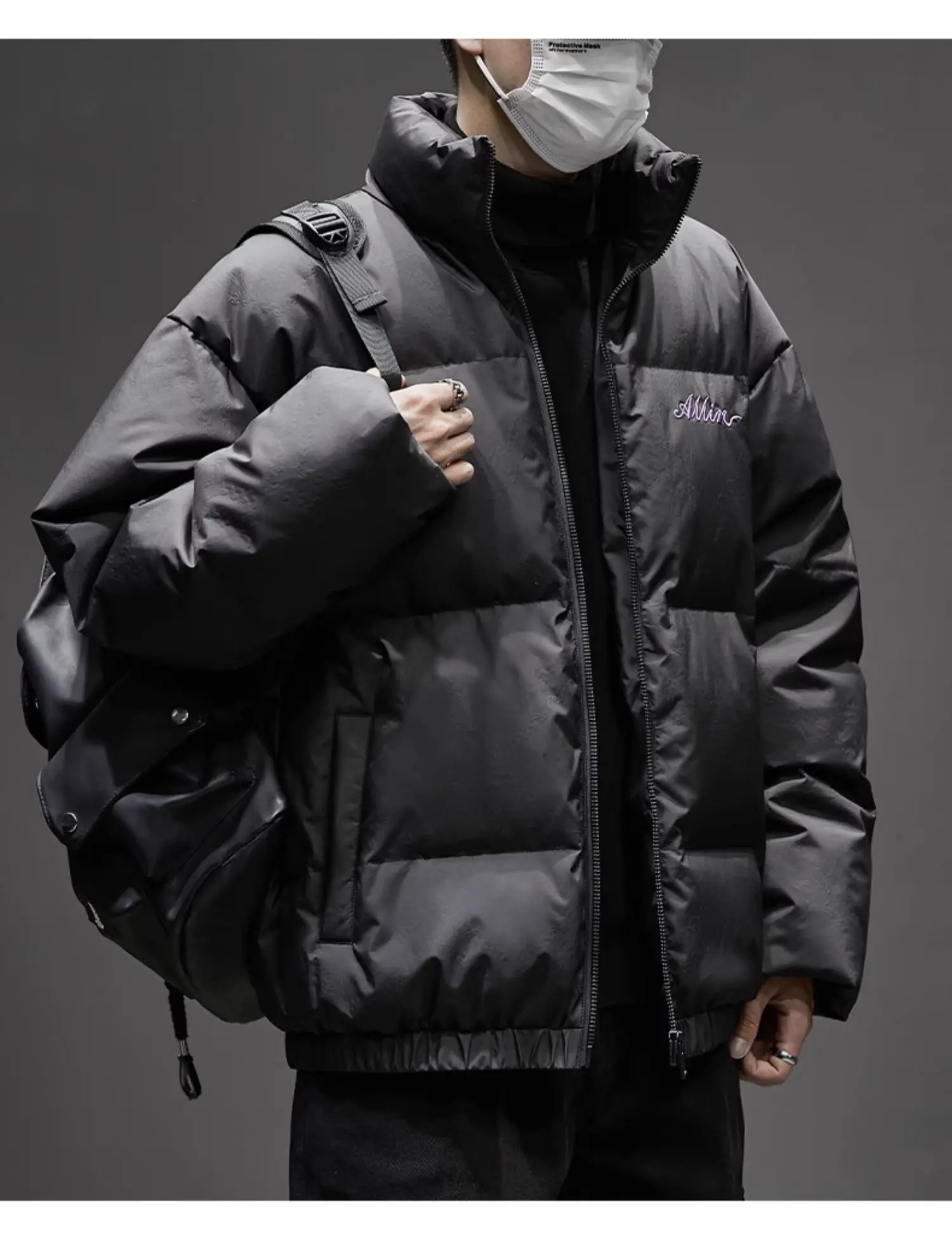 White duck down jacket for men in winter, heavyweight, thickened and warm standing collar jacket, couple trend bread jacket