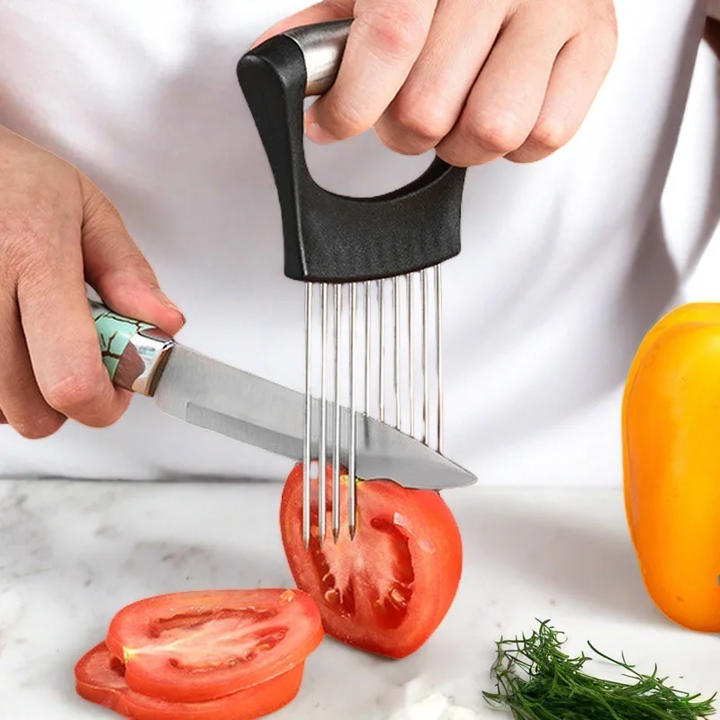 Stainless Steel Onion Cutter Holder Cutting Holder Kitchen Accessorie Tool Fruit and Vegetable Slicing Tool Gadgets For Home