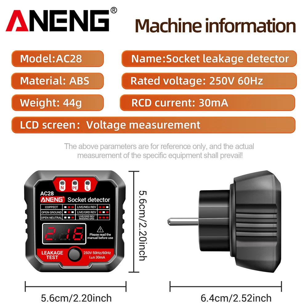 Digital Socket Power Tester ANENG AC28 Circuit Breaker Finder EU/US Plug 250V 50Hz/60Hz Socket Polarity Detector Voltage Tester