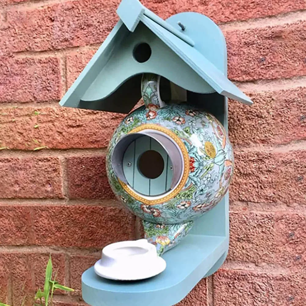 Teapot birdhouses e alimentadores pendurado beija-flor alimentadores casa de pássaro pendurado beija-flor alimentador de aves fora alimentador de aves selvagens