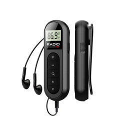 Rechargeable Mini Portable FM Radio with Clip and Earphones - Ideal (Black)