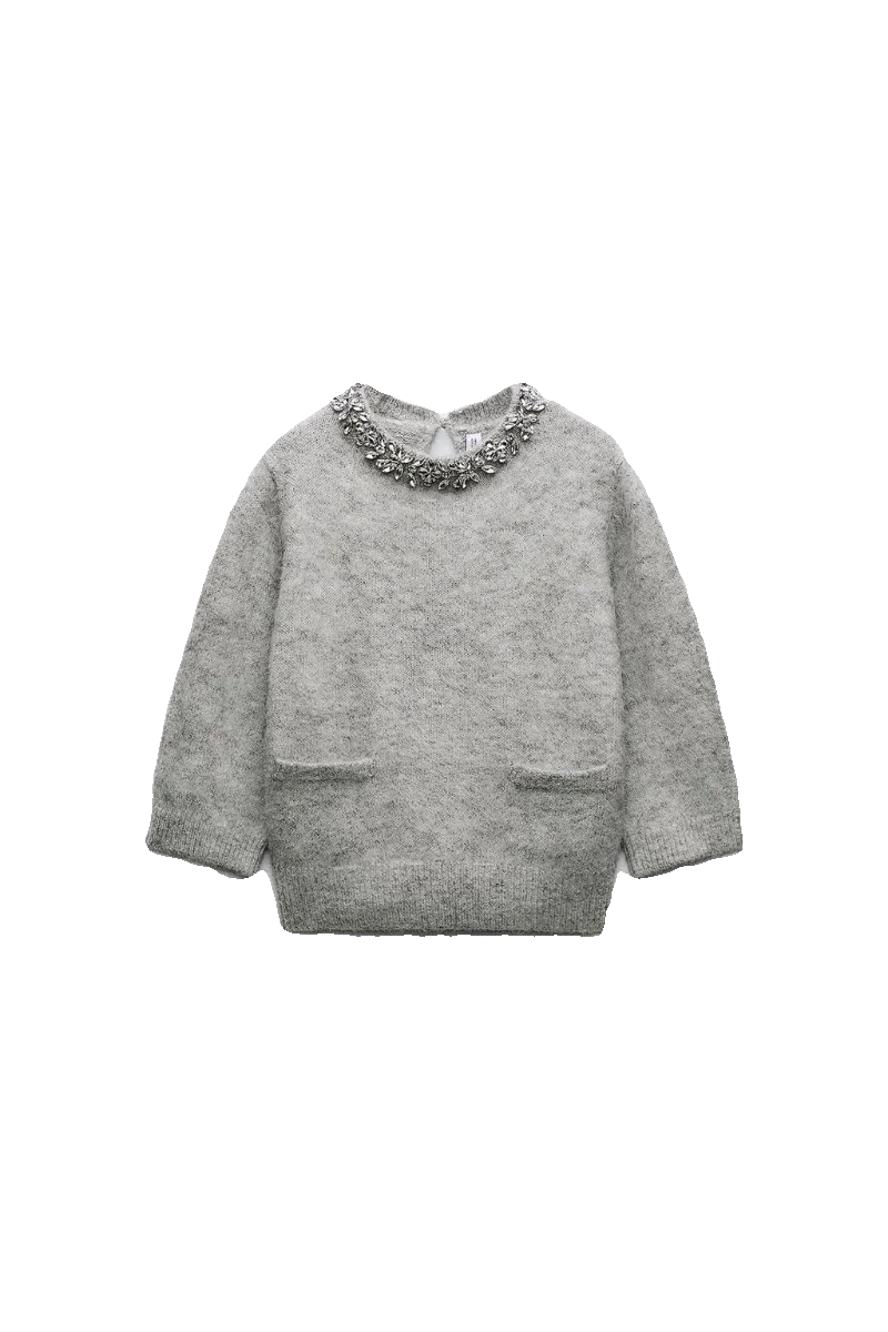 Fall Winter New Arrival Women's ort Knitted Sweater with Rhinestone Collar Casual Sle Long Sve Polyester Fiber