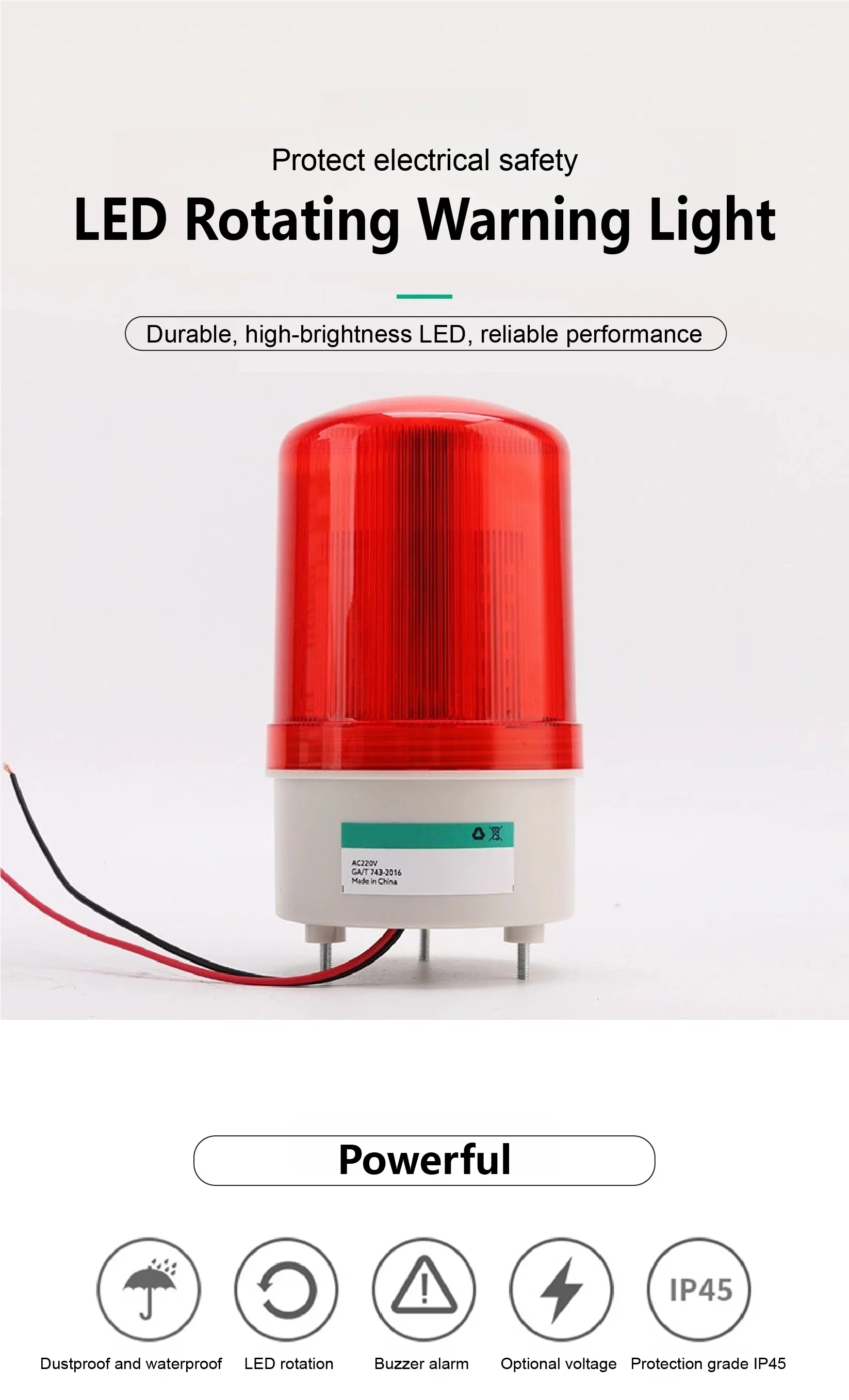 EL-1101J-R LED Warning Light Industrial Beacon Rotating Strobe Signal Lamp Audib