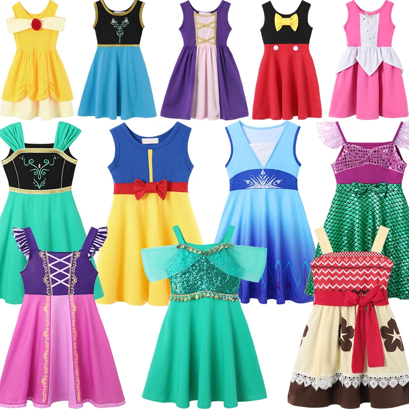 

2024 Children Dresses for Girls Summer Holiday Casual Dresses Princess Cotton Vest Dress Casual Costume Birthday Party Clothings