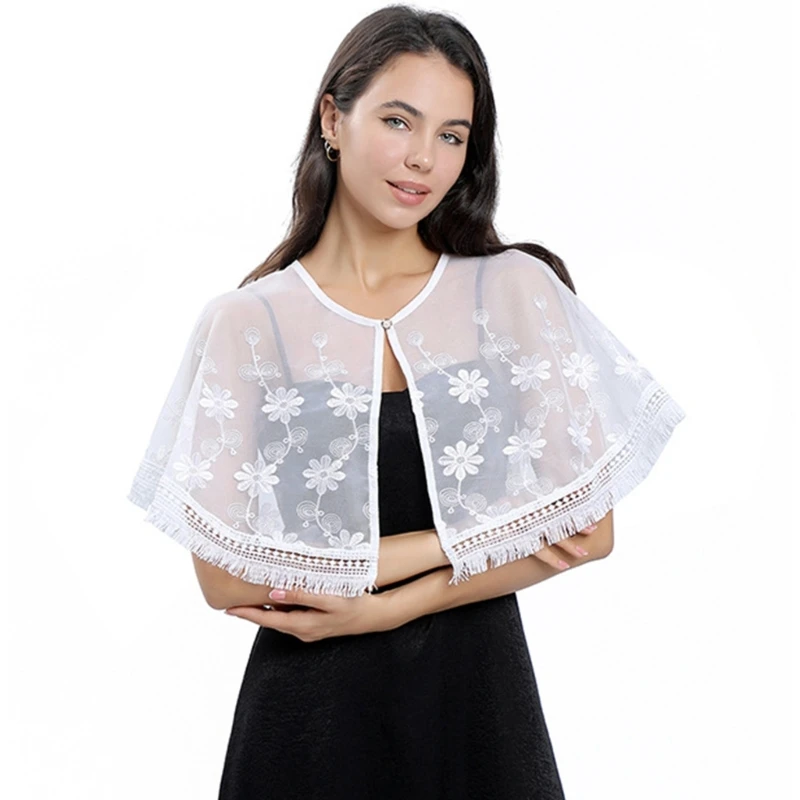 

Elegant Lace Embroidered Capelet Shawl Wedding Bride Female Supplies for Wedding Birthday Party Costume Accessory
