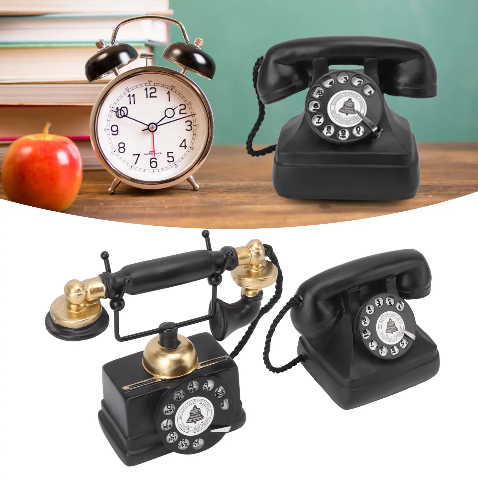 【New】Large Retro Decorative Phone Model Resin Vintage Rotary Telephone Decor Statue Decoration for Cafe Bar Window Decor