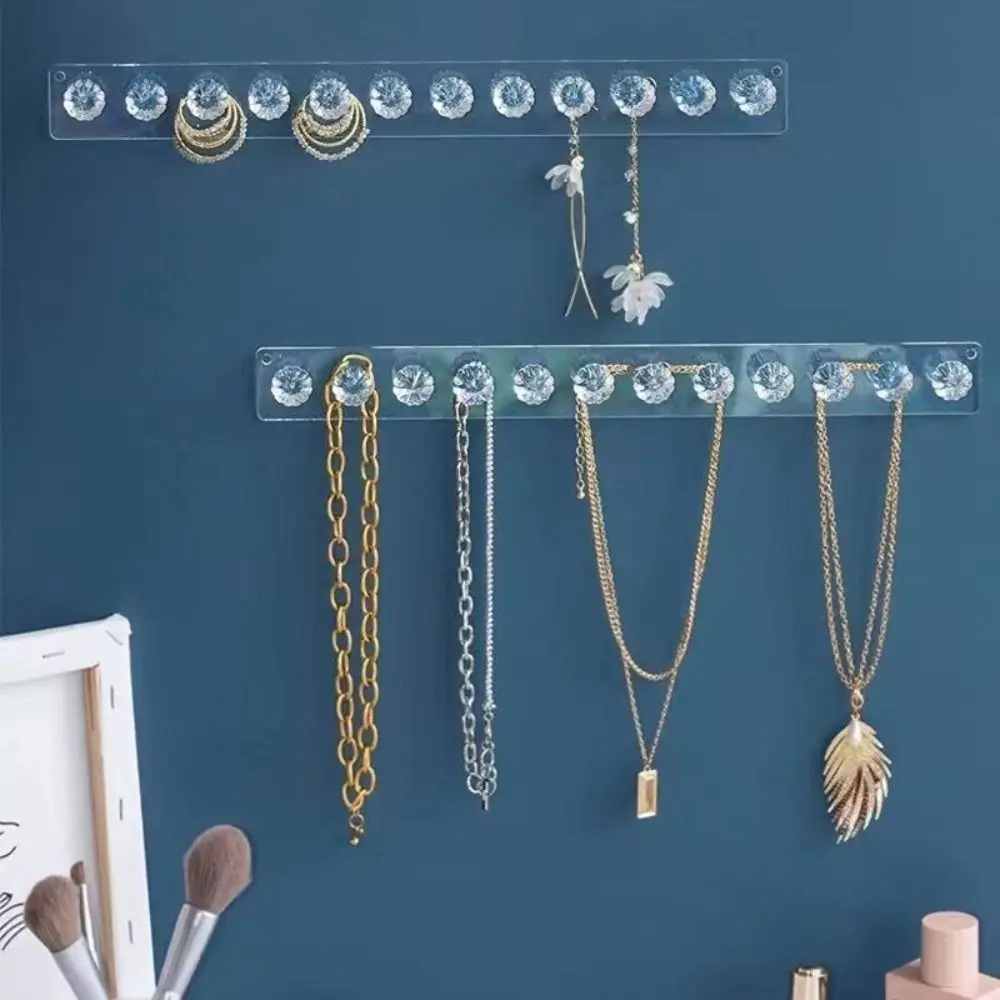 Durable Acrylic Jewelry Holder Transparent Pink Blue Wall-mounted Jewelry Hanger Home Storage Organization 5