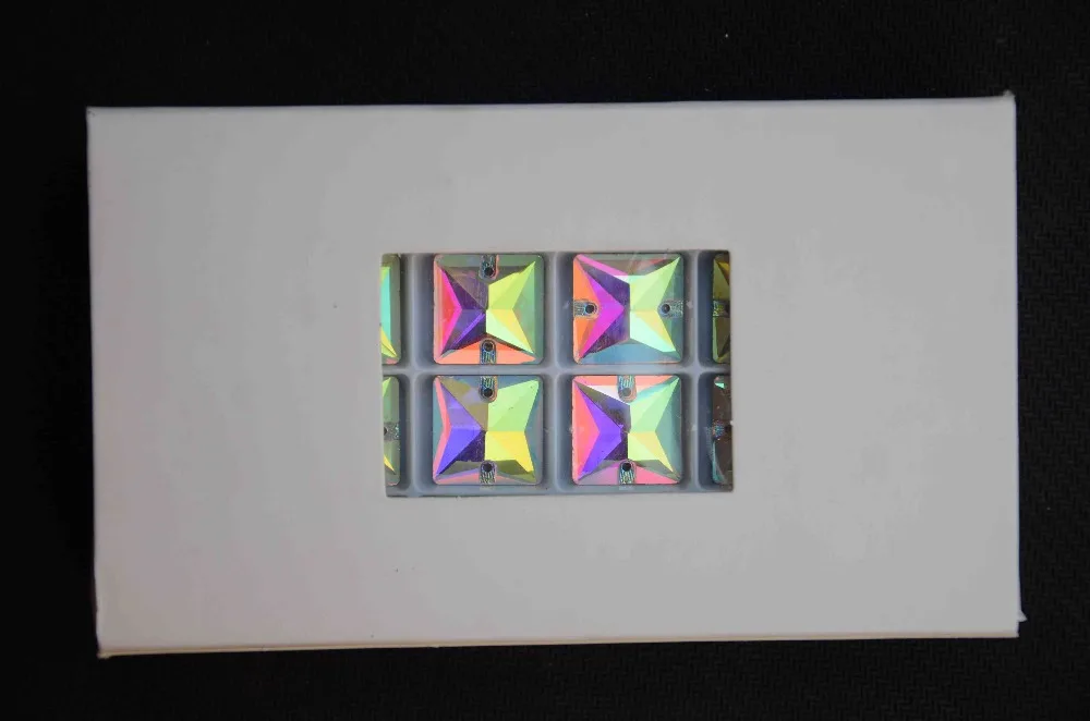 Square Sew On Stone Crystal Clear AB Color 10,12,14,16,22mm Garment Sewing Glass Beads Flatback 2 holes Dress Making Glass Beads Stone Beads Sewing Stones