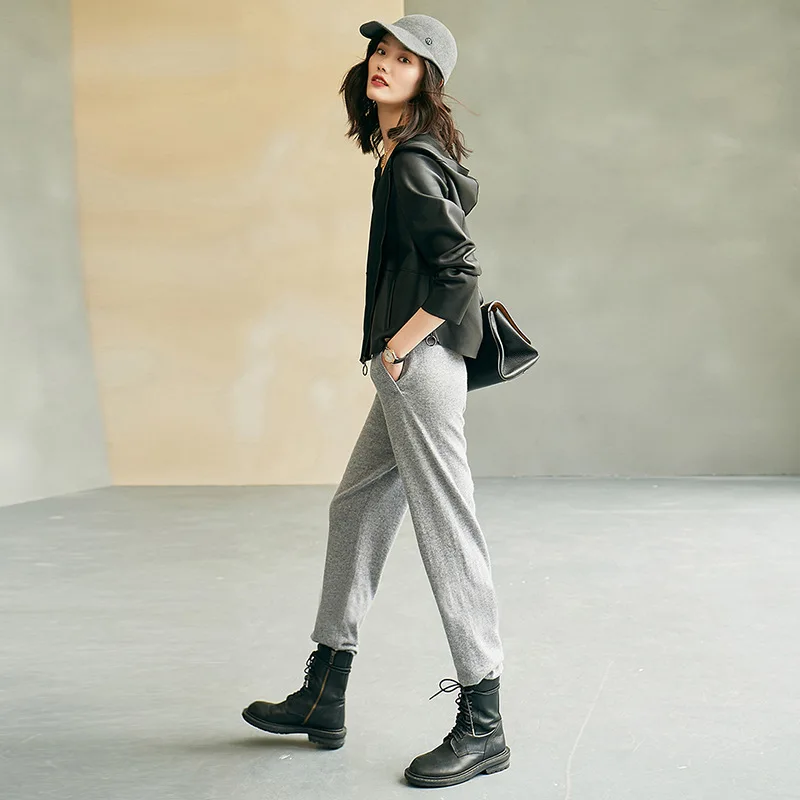 2022 Spring and Autumn New Sheepskin Leather Coat Fashion Hooded Loose Real Leather Jacket W6