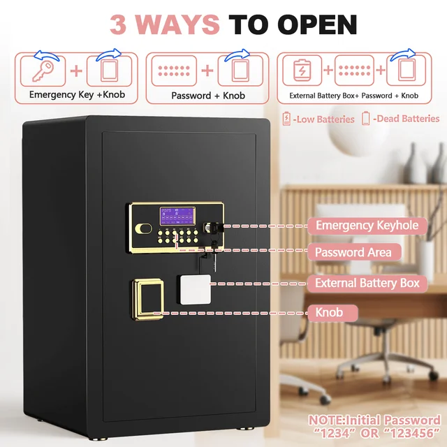 BESAFETY 5.5-6.5 Cuft Large Safe Box, Digital Keypad, LCD screen,with Interior Safe Lock Box, Adjustable Shelf 2