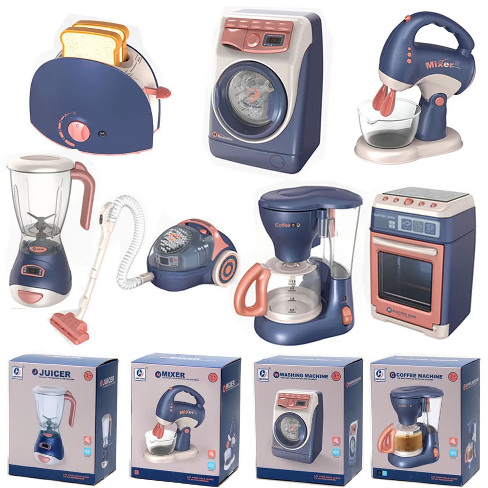 

Kitchen Kids Play House Simulation Electric Life Household Appliances with Light Sound Bread Maker Oven Coffee Machine Girl Toys
