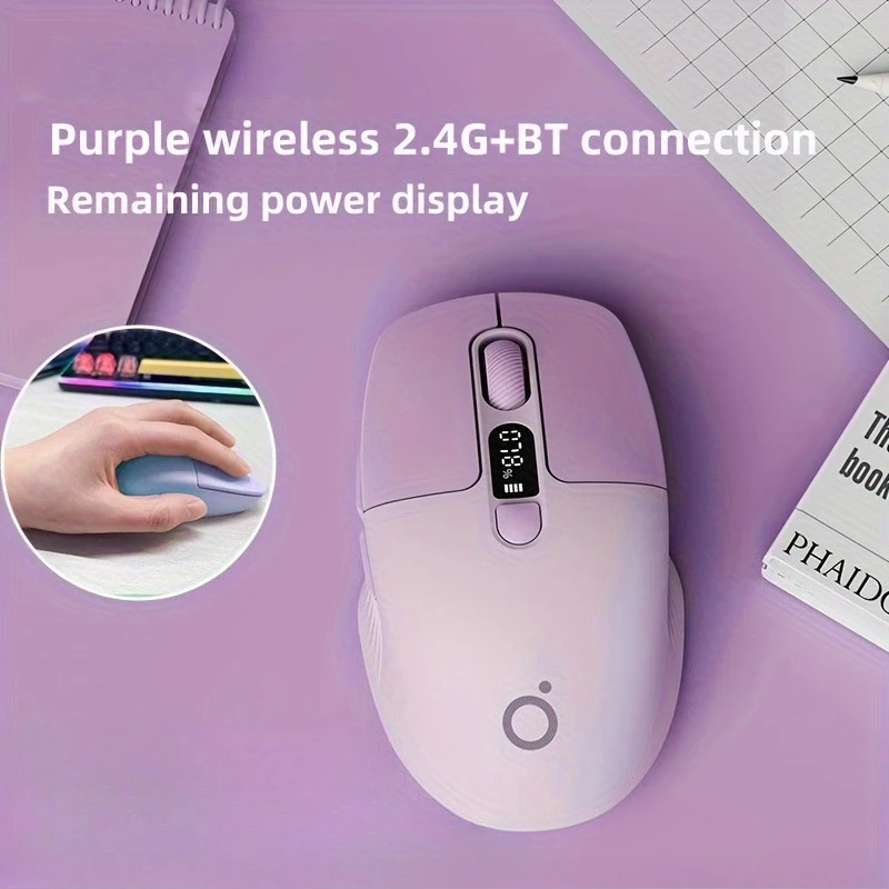 Mini Wireless Bluetooth Rechargeable Mouse With Remaining Power Display For Office
