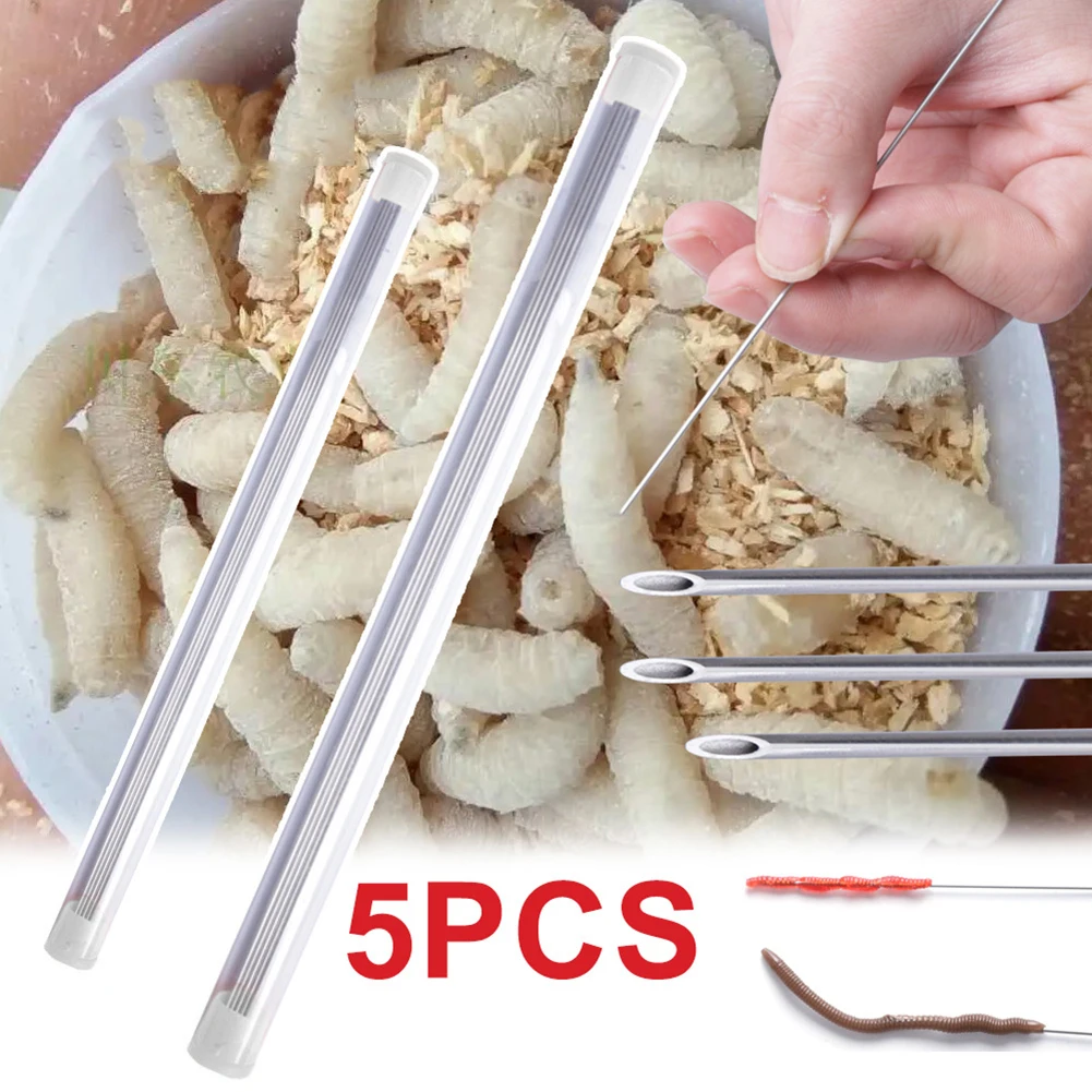 5Pcs Earthworm Hooking Needle Worm Baiting Needle Easy To Use Hollow Earthworm Hook Needle Fishing Baiting Tool Fishing Tackles