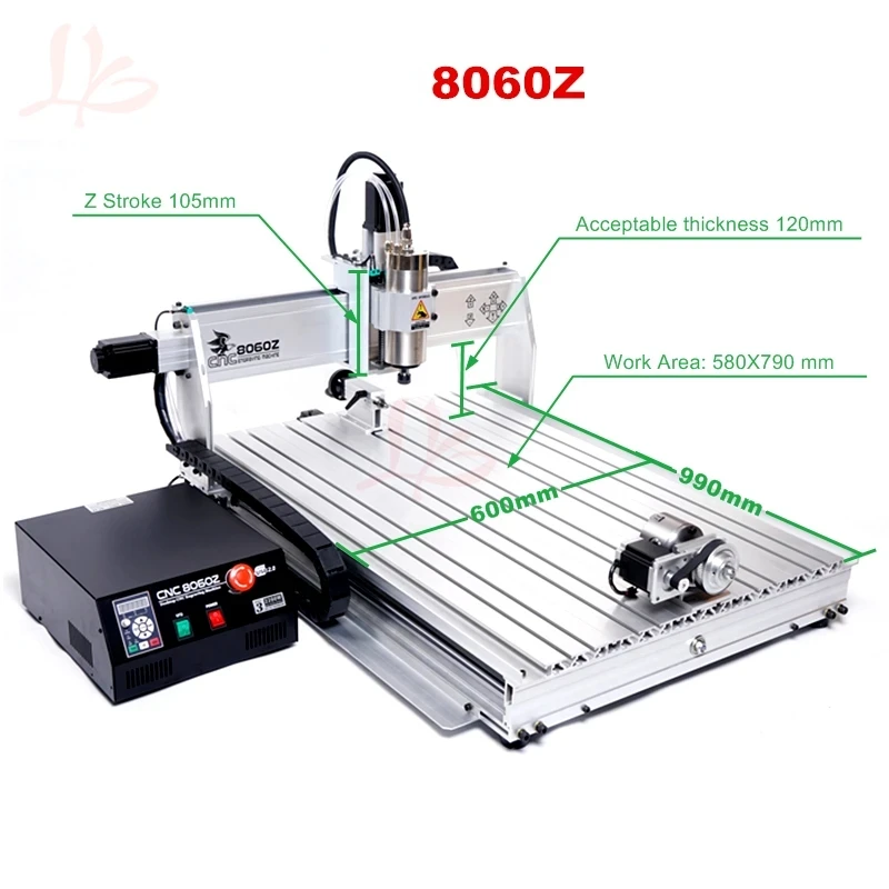 LY 8060Z 2200W 알루미늄 목재 조각기 목재 라우터 리니어 가이드웨이 레일 4축 핸들 USB 포트 포함 DIY 금속 작업용