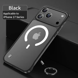 Air Frameless Magnetic Frosted Case - Shockproof Matte Transparent Phone Cover with Magsafe Wireless Charging Compatibility - iPhone 17 Pro (Black)