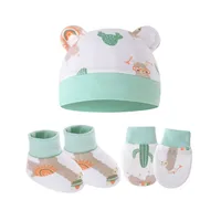 New Newborn Baby Cotton Beanies Hospital Hat Mittens Shoes Sets Solid Candy Color Stretchy Infant Warm Cap Gloves 0-1 Years Old 6