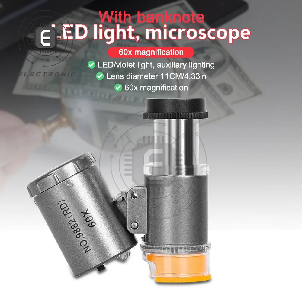 Description Picture 5 of item60 Times Microscope LED Lamp Lights Portable Pocket With Lamp Magnifying Glass Magnifiers