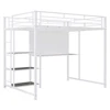 Full Size Loft Bed with Desk and Whiteboard, Metal Loft Bed with 3 Shelves and Ladder, White 5