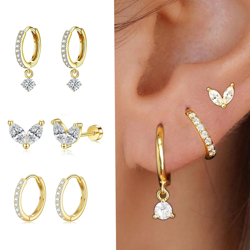 3 Pairs 20G Tiny Cartilage Earrings Stud Small Second Hole Screw Flat Back Piercing Tragus Hlelix Piercings Hoop Ear For Women