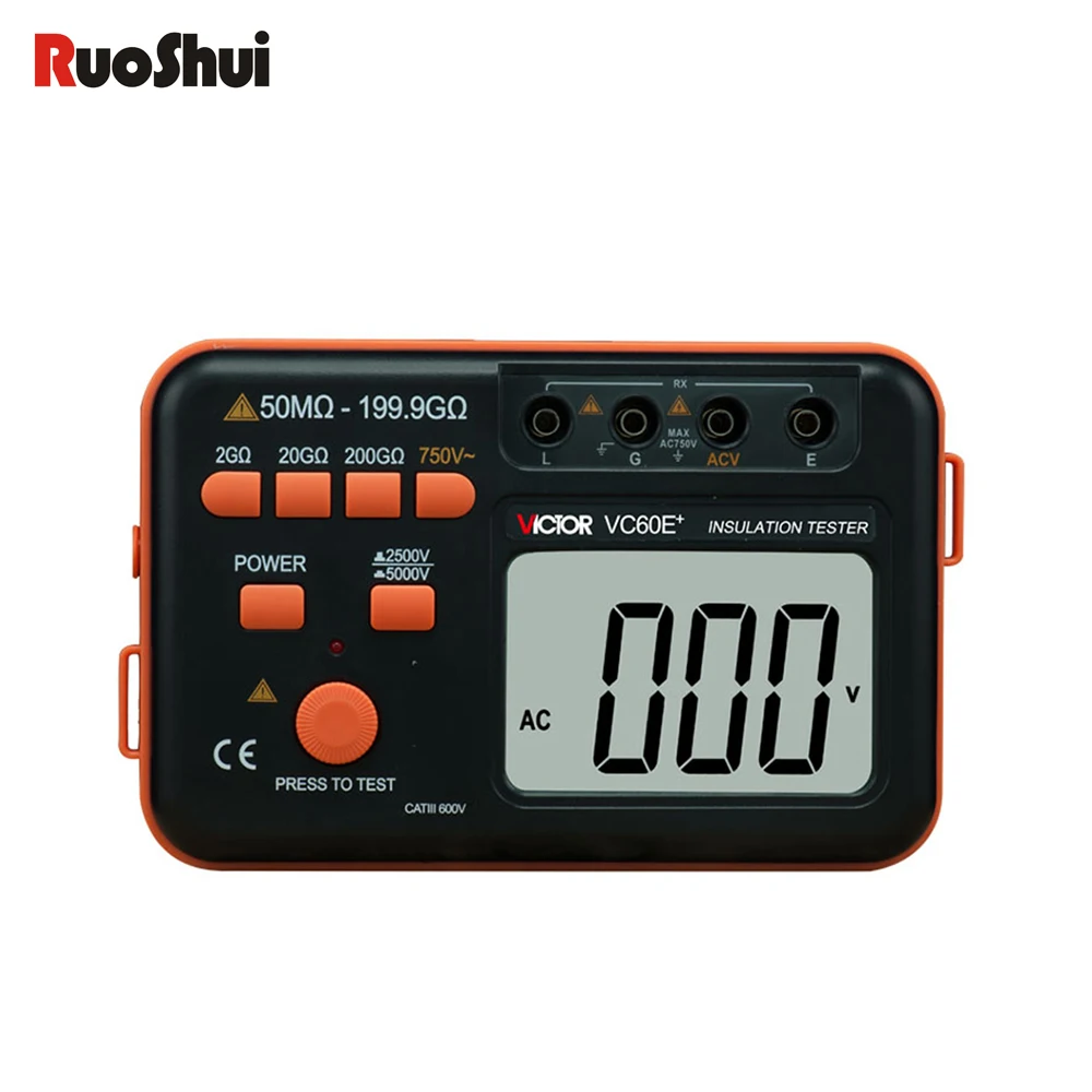 

Тестер изоляции RuoShui(Victor)60E +, измерение макс. 200 г Ом, 5000 в, telurometr, новый цифровой Мегаомметр, измерители сопротивления