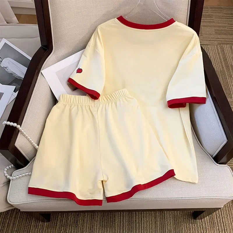 Contrast color design sense sports tracksuit women's summer loose Korean short-sleeved T Shirt + shorts Casual two-piece sets