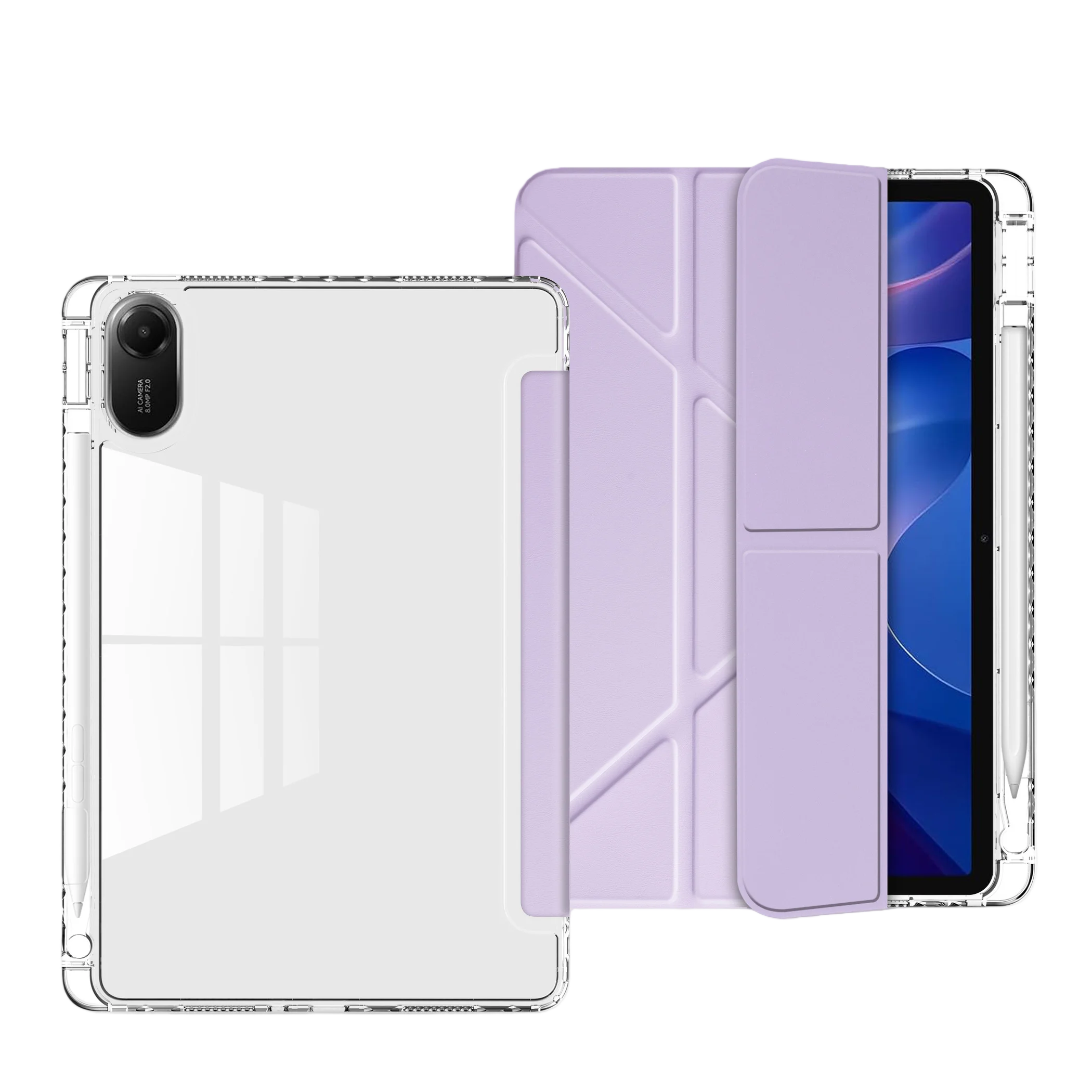 Slim Clear Hard Back Case with Multi-Angle Stand and Pencil Slot - Shockproof Protection