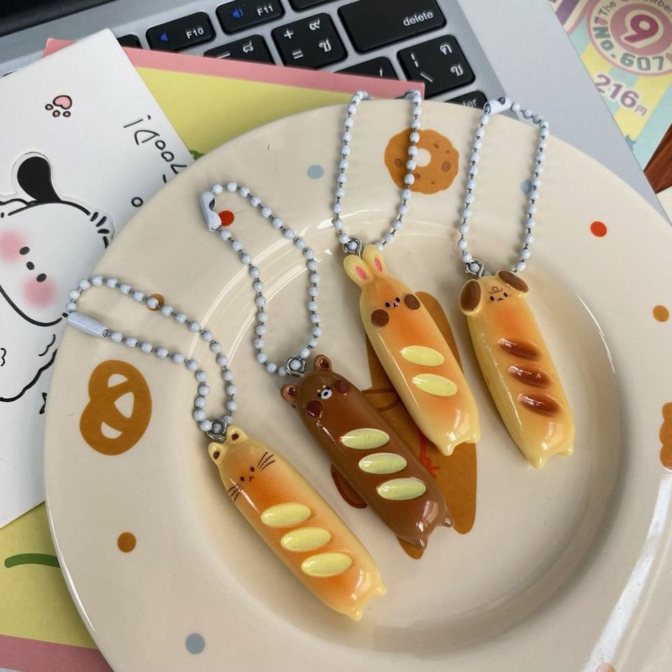 Cartoon Kitty French Bread Bear Keychain Dog Rabbit Bread Puppy Pendant Keyring Creative Cat Bag Hanging Unisex