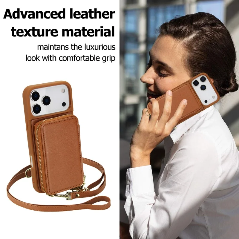 Elegant Crossbody Leather Wallet Phone Case with Zipper Card Holder