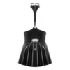 Womens Open Chest Halter Mini Dress Wet Look Patent Leather Rave Carnival Party Ruffled Sleeveless Backless Dress Nightclubwear 2