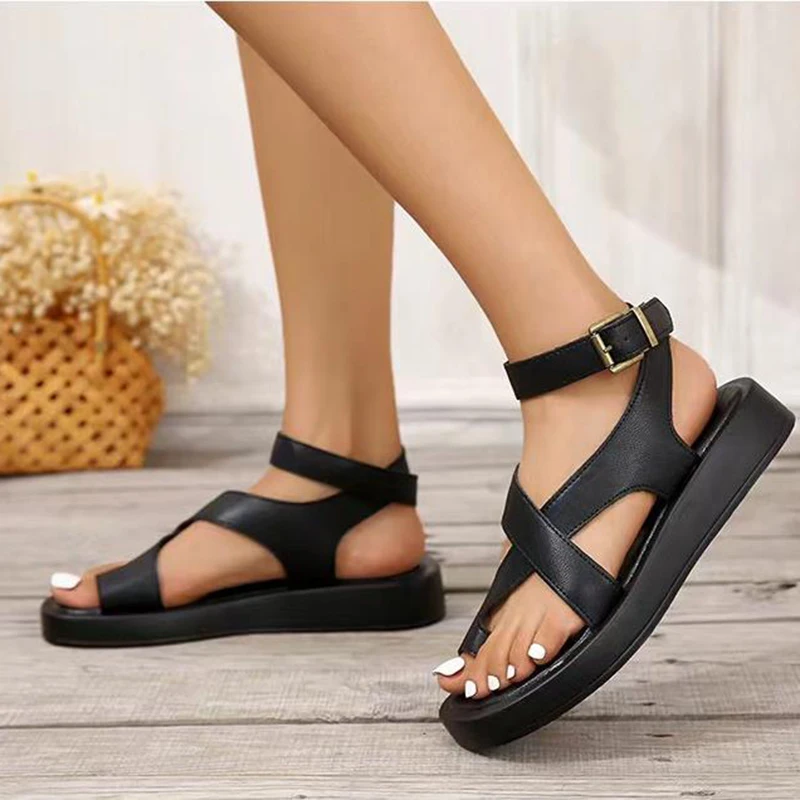Women Fashion Leather Casual Comfortable Shoe 2023 New Summer Women's Thick-sole Roman Sandals Platform Shoes Flip Flops 43