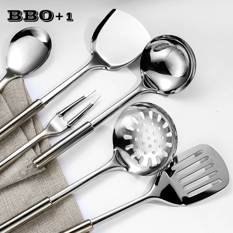 6pcs Stainless Steel Cookware Set Kitchenware Kitchen Tools Cooking Accessories Cook Utensil Spatula Colander Spoon Meat Fork
