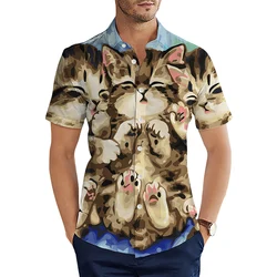 HX Fashion Men Shirts Lovely Animals Kitten Art 3D All Over Printed Casual Shirts for Men Clothing Summer Tops Camisas S-5XL