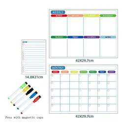 Magnetic Dry Erase Calendar and Planner (3pcs with 5 pens)