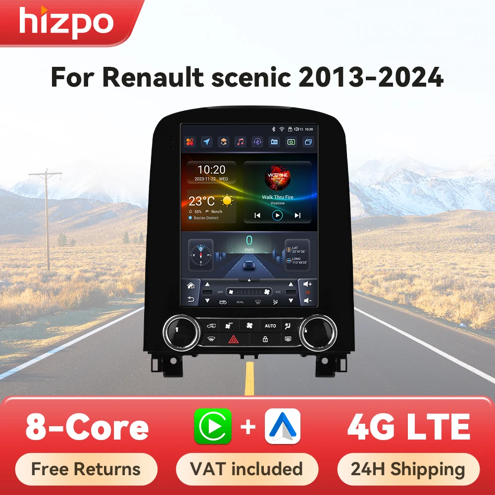 Hizpo Für Tesla Stil Auto Radio Für Renault Scenic 2013-2024 Drahtlose Carplay 4G GPS Multimedia GPS 2din Autoradio 9,7 Zoll BT