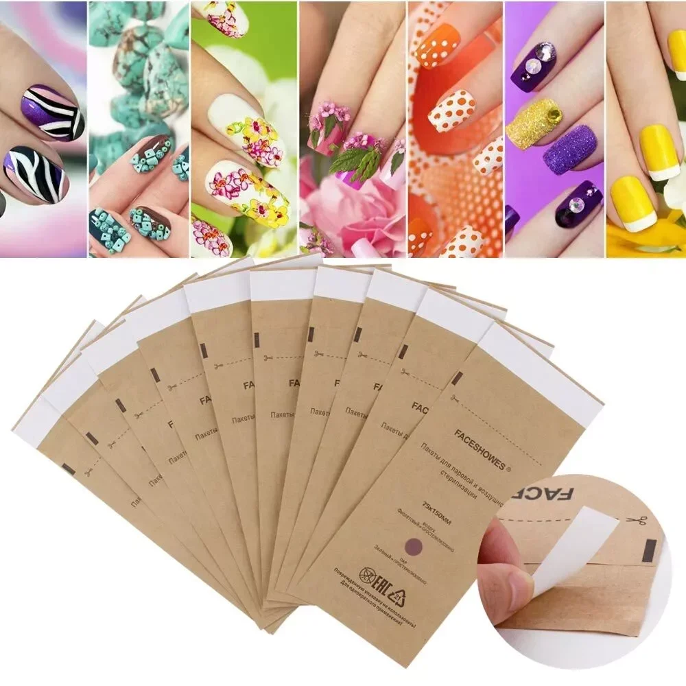Nail Disinfection Bag Self-Sealing Disposable Manicure Pouch Autoclave Kraft Paper Cleaning 50Pcs For Dentist Tools