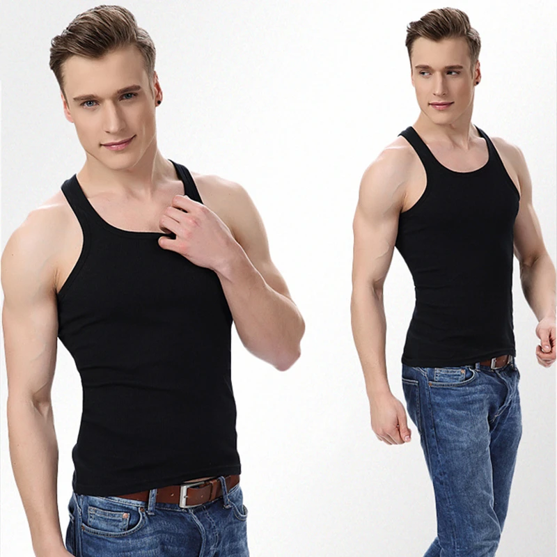 Men's All Cotton Undershirt Solid Color Seamless Underwear Close-fitting Broad Shoulders V Neck Vest Comfortable T-shirt