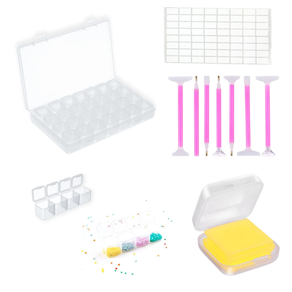 

28 Grids Slots Diamond Painting Storage Containers Boxes Bead Organizer with Label Stickers Wax Accessories Tools Nail Craft DIY