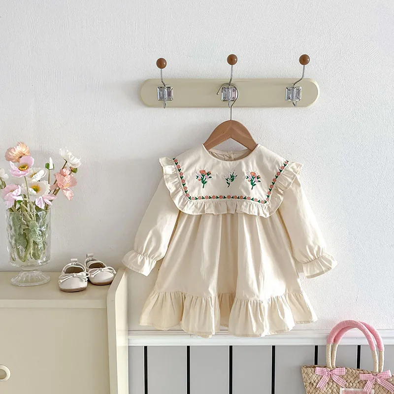 Cute Embroidered Flowers Girls Spring Dress